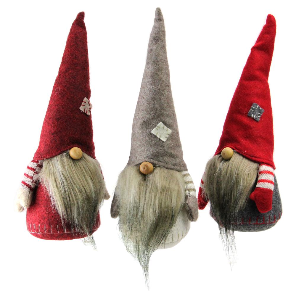 Set of 3 Red and Gray Bearded Chubby Santa Christmas Gnomes 10.5". Picture 1
