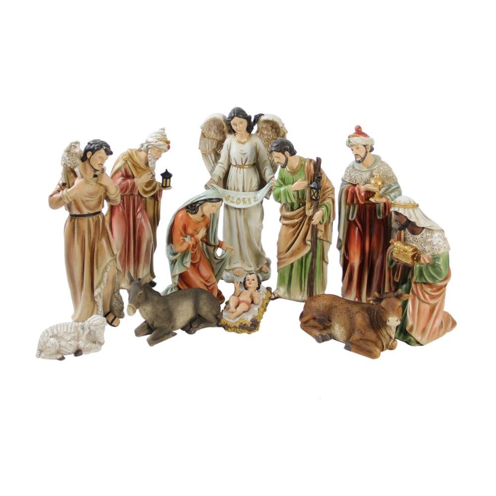 11pc Vibrantly Colored Traditional Religious Christmas Nativity Figurine Set 15.5". Picture 1