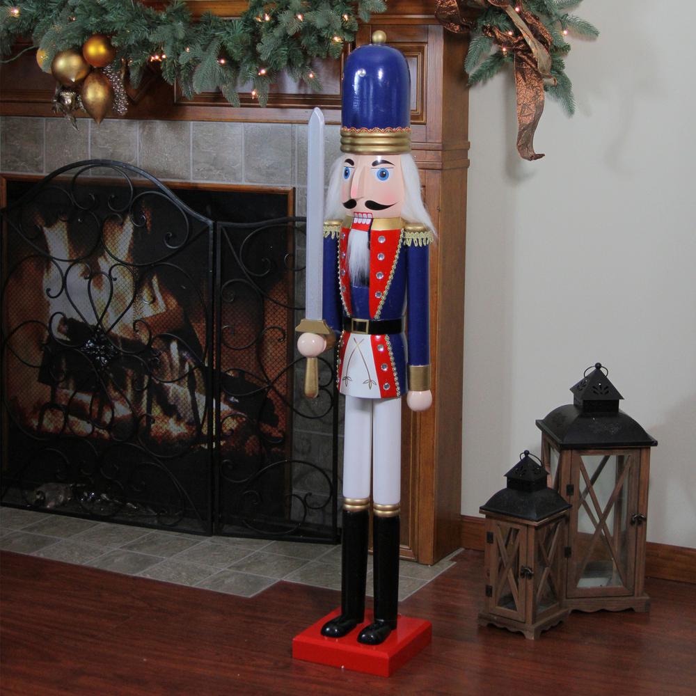 48.25" Blue and White Christmas Nutcracker Soldier with Sword. Picture 4