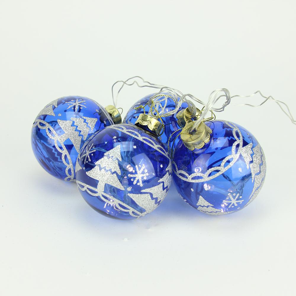 4ct Blue Glass 2-Finish LED Lighted Christmas Ball Ornaments 3.25" (80mm). Picture 1