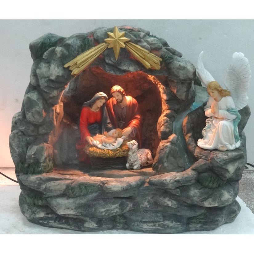 18.5" Holy Family and Angel Religious Nativity Fountain with Lamp Tabletop Christmas Decoration. Picture 3
