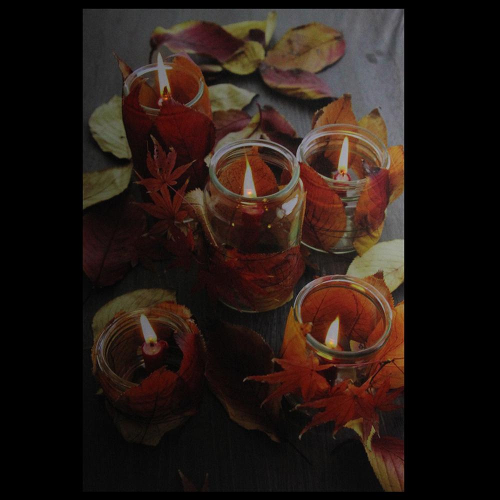 LED Lighted Autumn Leaves and Flickering Candles Canvas Wall Art 23.5" x 15.75". Picture 4