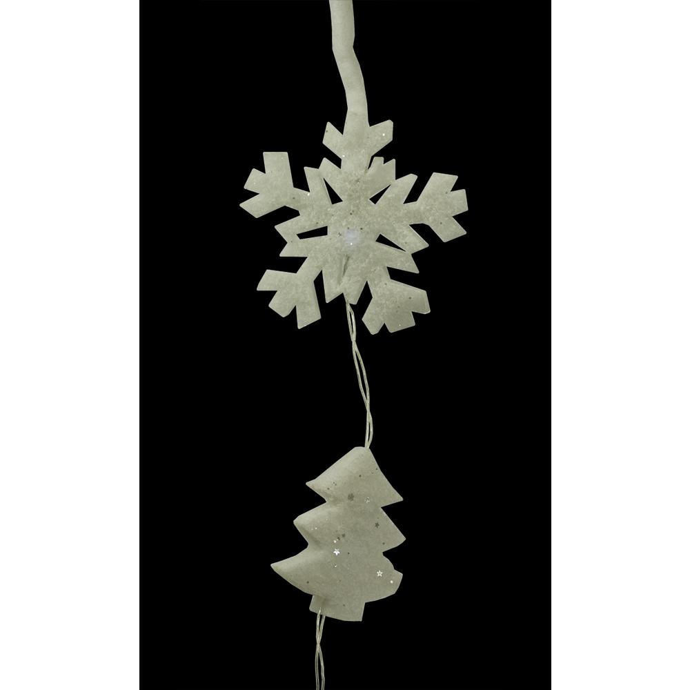 12 Battery Operated White LED Snowflake and Tree Mini Christmas Lights - 5.5 ft Clear Wire. Picture 2