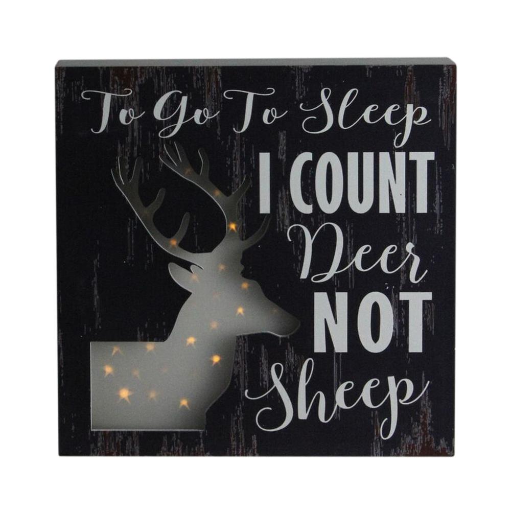 8"x8" LED Lighted Fiber Optic Deer â€œTo Go to Sleep I Count Deer Not Sheep" Wall Art Decoration. Picture 1