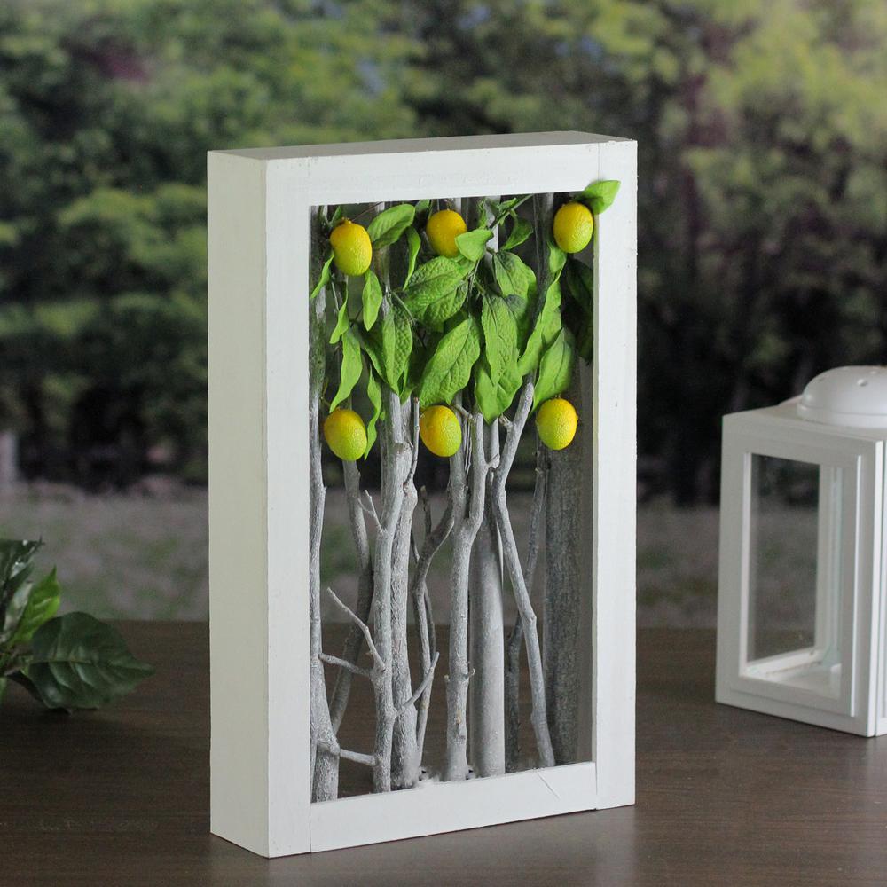 14.5" White Birch Branch Lemon Tree Rustic Wooden Frame Decoration. Picture 3