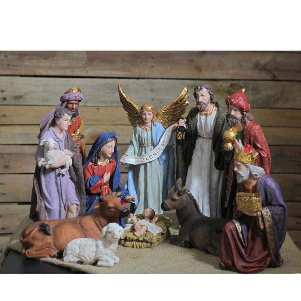 11pc Blue and Red Christmas Nativity Figurine Set 12.25". Picture 3