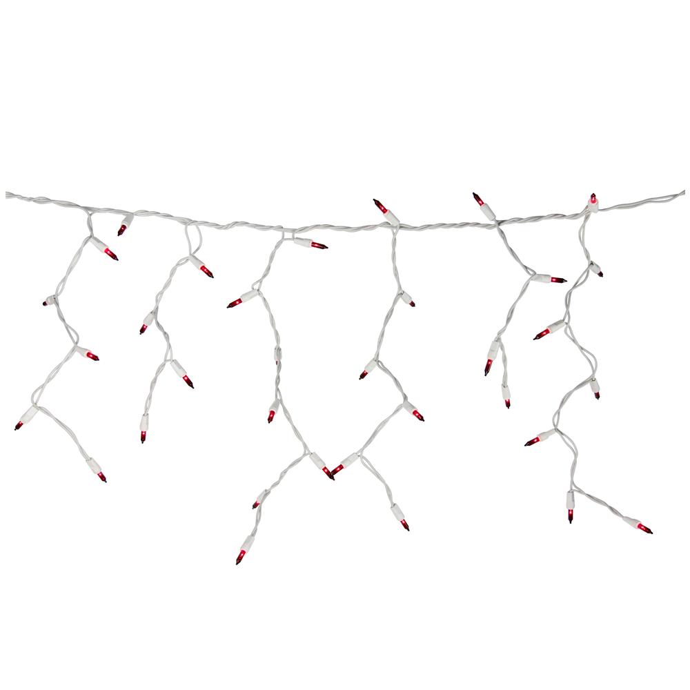 100 Count Red Mini Icicle Christmas Lights - 3.5 ft White Wire. Picture 3