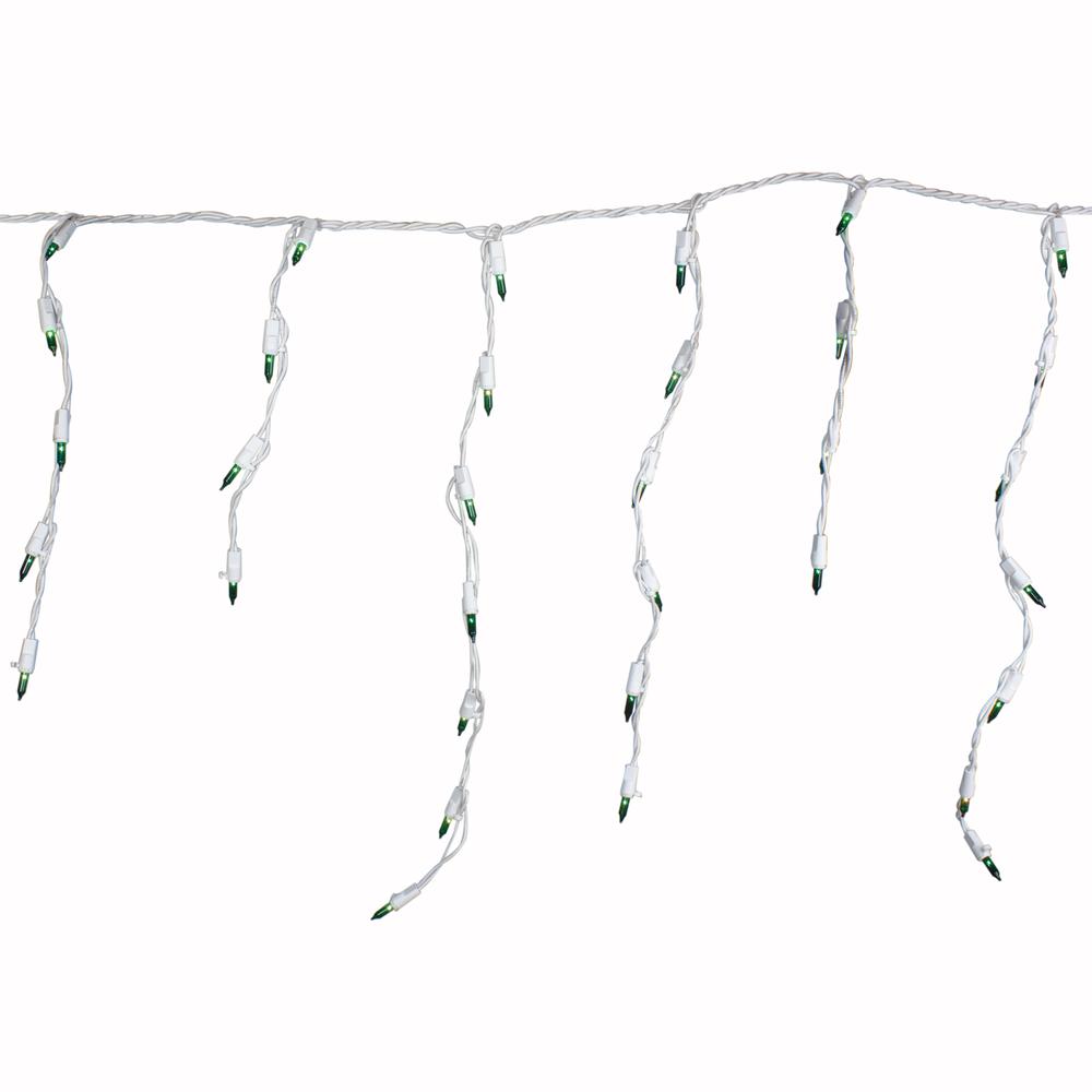 100 Count Green Mini Icicle Christmas Lights - 3.5 ft White Wire. Picture 3