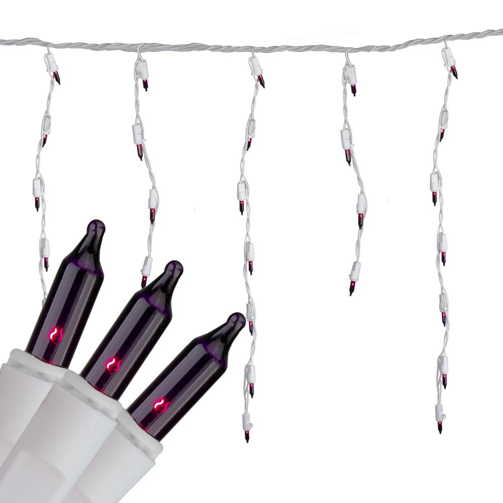 Set of 100 Purple Mini Icicle Christmas Lights - 7.8ft White Wire. Picture 3