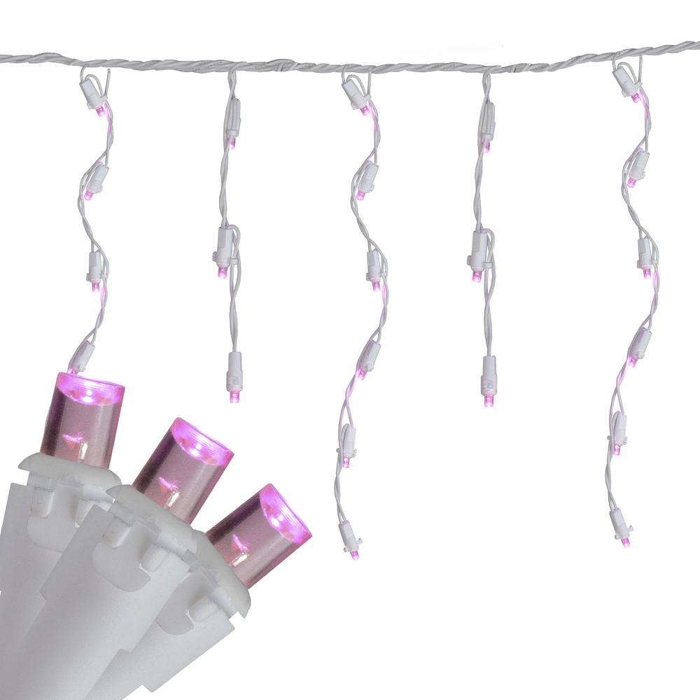 Set of 70 Pink LED Wide Angle Icicle Christmas Lights - 6ft White Wire. Picture 3