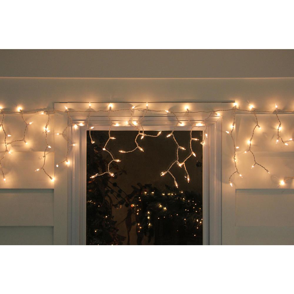 300 Clear Mini Icicle Christmas Lights - 8.5' White Wire. Picture 3