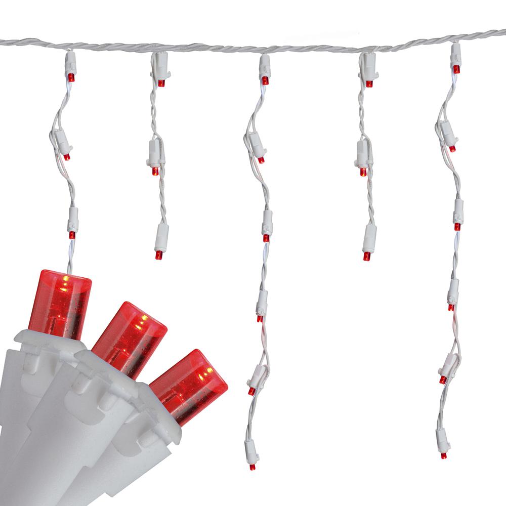 Set of 70 Red LED Wide Angle Icicle Christmas Lights - 6ft White Wire. Picture 3