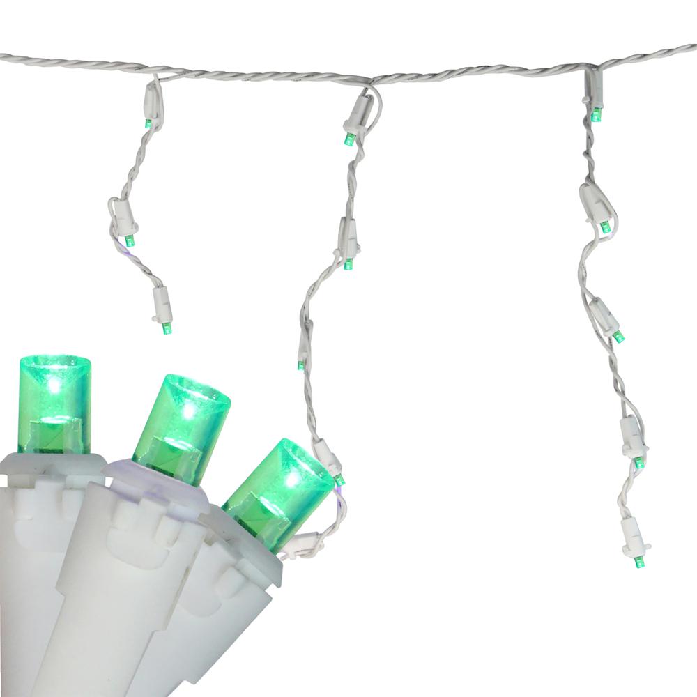 Set of 70 Green LED Wide Angle Icicle Christmas Lights - 6ft White Wire. Picture 1