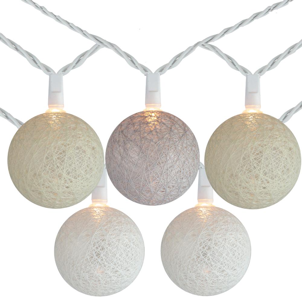 10 Neutral Tone Yarn Ball Patio Globe Lights - 8.6 ft White Wire. Picture 1