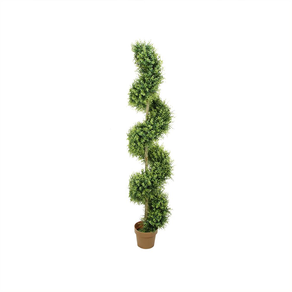 5.5' Potted Two Tone Artificial Boxwood Spiral Topiary Tree - Unlit. Picture 1