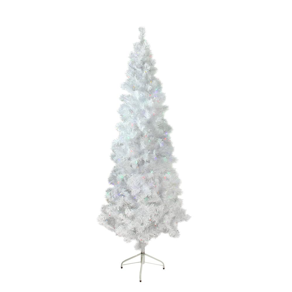 6.5' Pre-Lit Pencil White Winston Pine Artificial Christmas Tree - Multi LED Lights. Picture 1