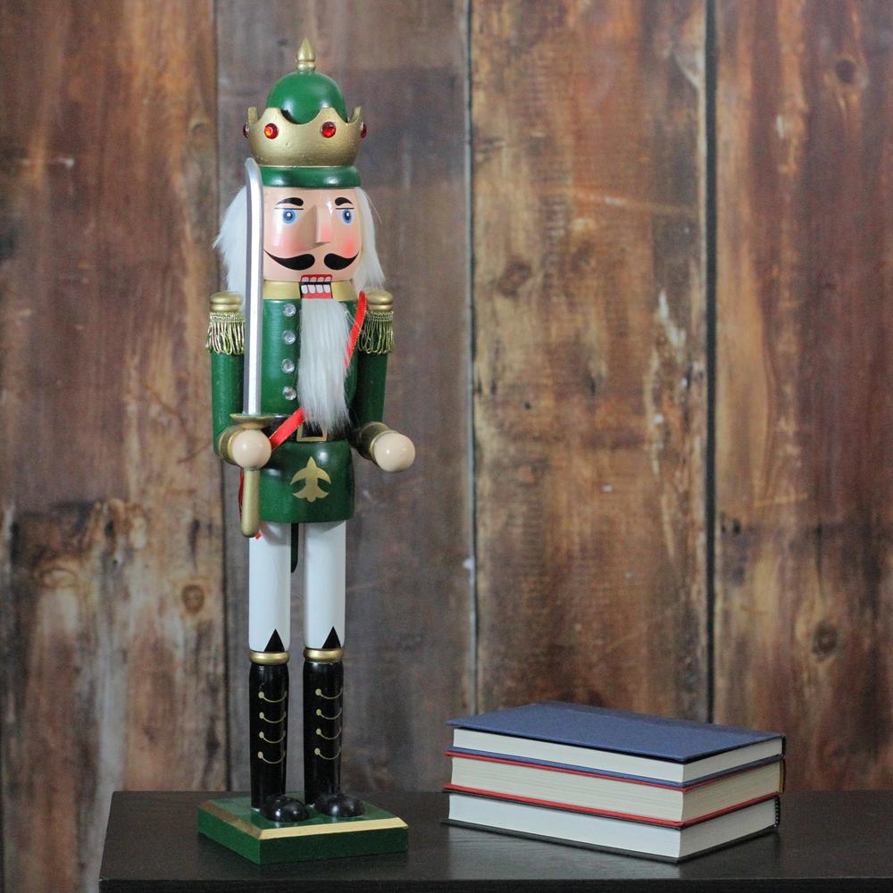 24" Green and Gold Christmas Nutcracker King with Sword. Picture 4