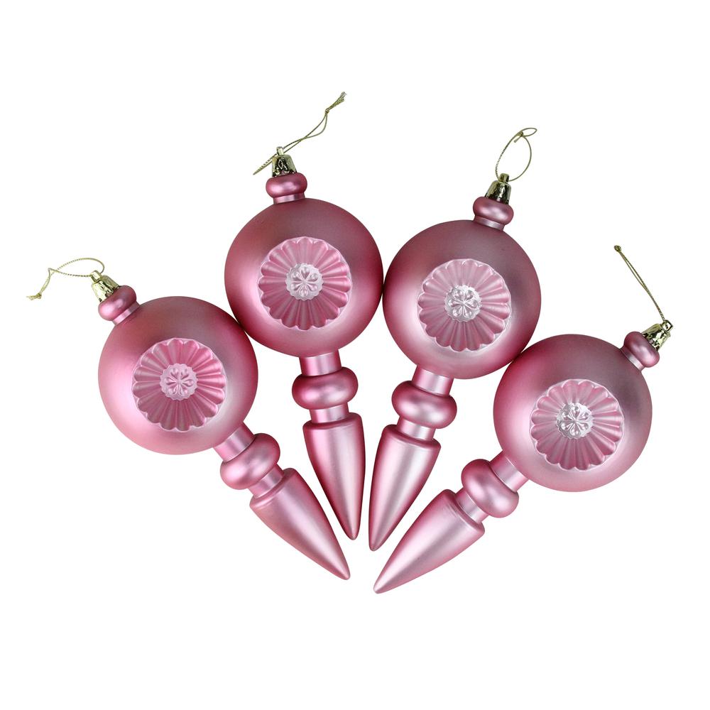 4ct Bubblegum Pink Shatterproof Matte Retro Reflector Christmas Finial Ornaments 7.5". Picture 2