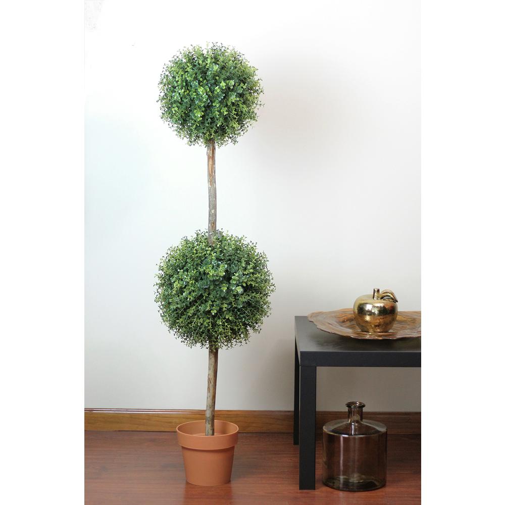 4.5' Potted Two-Tone Artificial Boxwood Double Ball Topiary Tree - Unlit. Picture 4