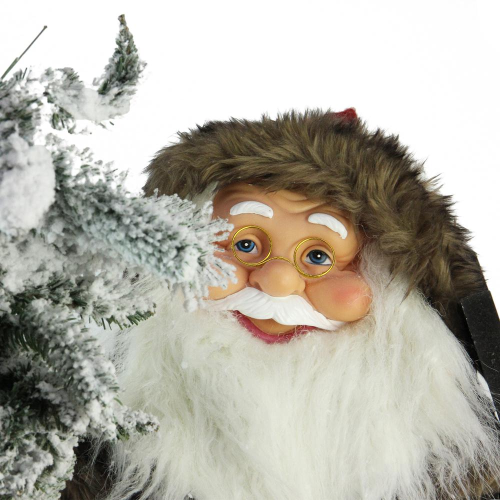 48" Standing Woodland Santa Claus with Artificial Flocked Alpine Tree Christmas Figure. Picture 3