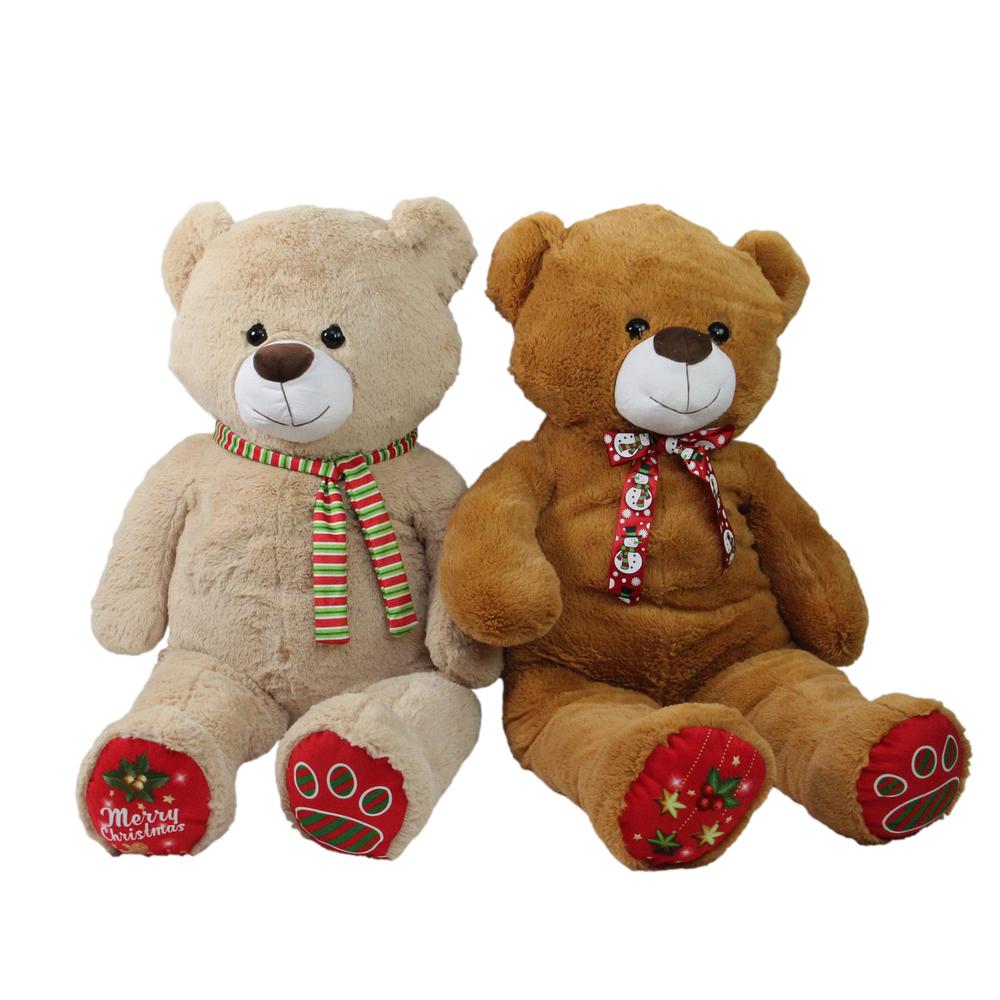 Set of 2 Brown and Beige Plush Christmas Stuffed Bear Figures 40". Picture 1
