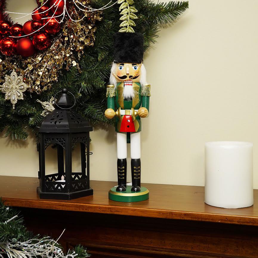 14" Green and White Cymbalist Christmas Nutcracker. Picture 3