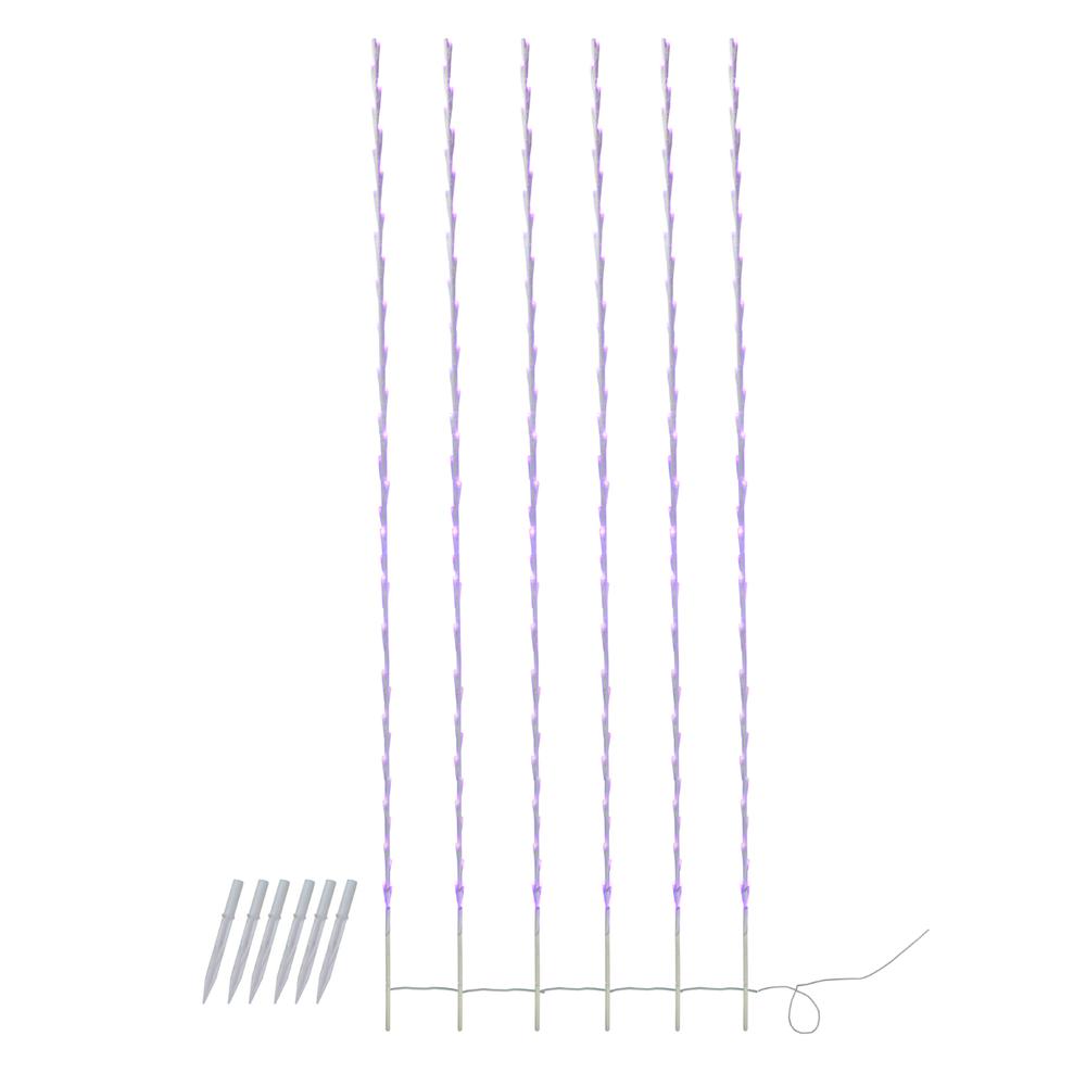 240 Purple LED Lighted Branch Patio Christmas Light Stakes - 8.5 ft White Wire. Picture 1