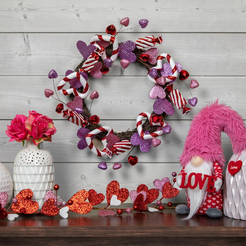 Pink and Purple Candies and Hearts Valentine's Day Wreath  16-Inch  Unlit. Picture 1