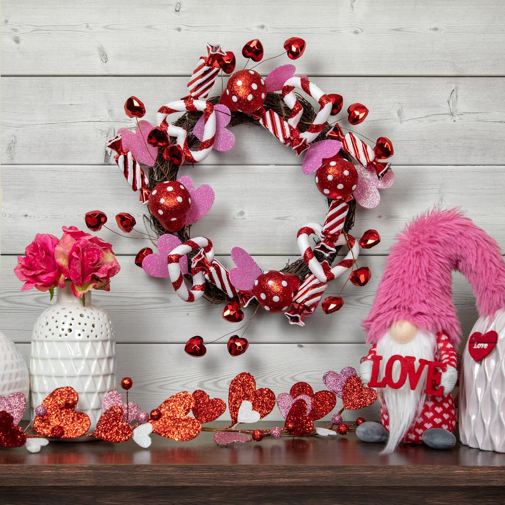 Red and White Candies and Hearts Valentine's Day Wreath  16-Inch  Unlit. Picture 1