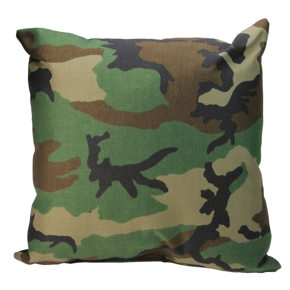 17" Green and Brown Camouflage Outdoor Patio Throw Pillow. Picture 1