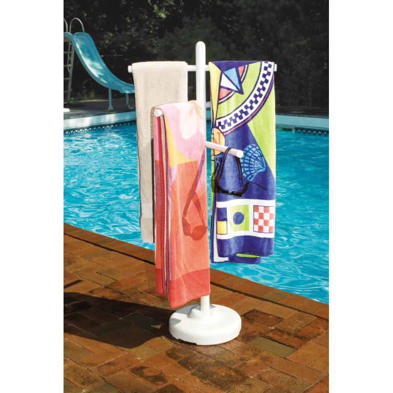 51-Inch White Swimming Pool Towel Hanging Rack Poolside Organizer. Picture 3