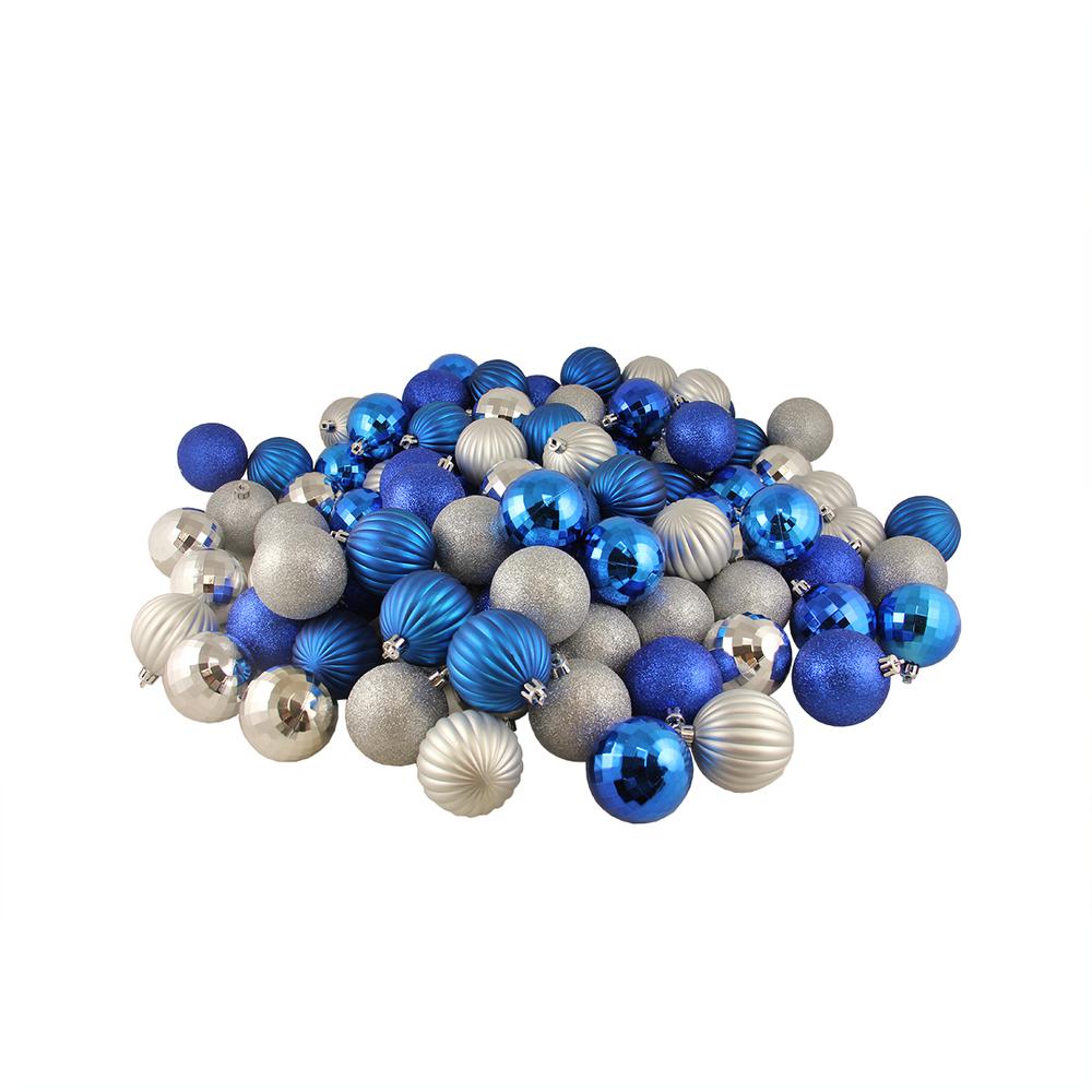 100ct Silver and Blue Shatterproof 3-Finish Christmas Ball Ornaments 2.5" (60mm). Picture 2