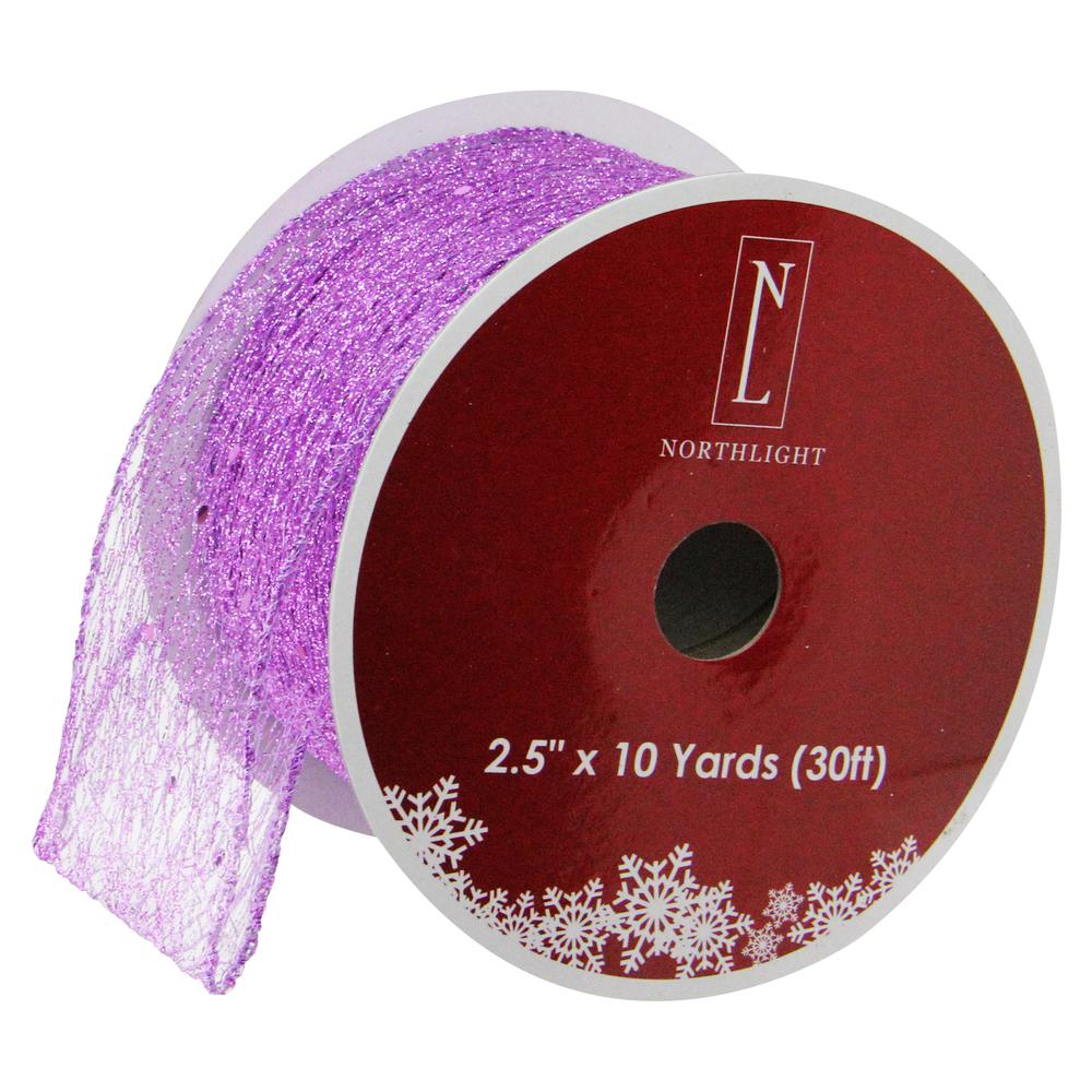 Pack of 12 Purple Glittering Christmas Wired Craft Ribbons 2.5" x 120 Yards. Picture 1