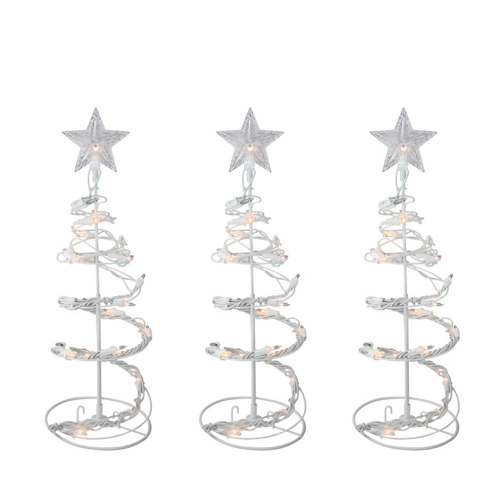 Set of 3 White Clear Lighted Spiral Cone Walkway Christmas Trees Outdoor Decor 18". Picture 1