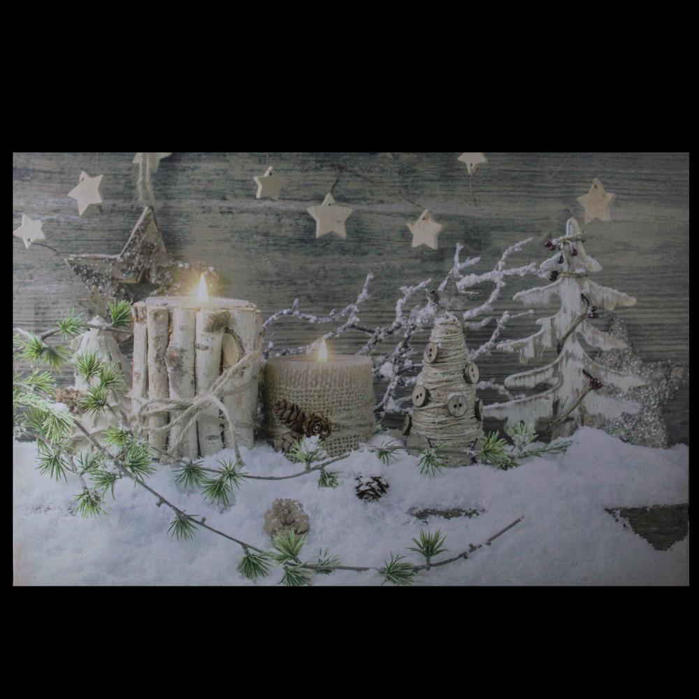 Country Rustic Winter Christmas LED Lighted Canvas Wall Art 23.5" x 15.5". Picture 3