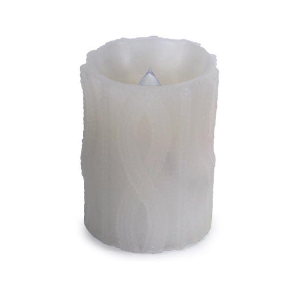 4" White Cable Knit Battery Operated Flameless LED Wax Christmas Pillar Candle. Picture 1