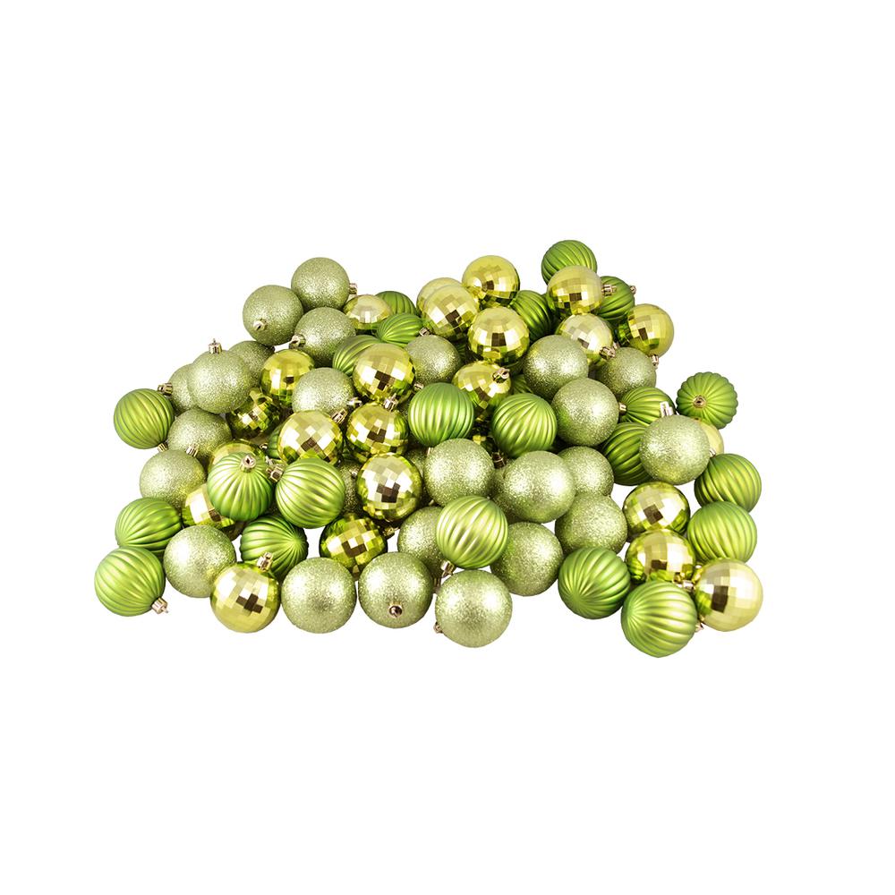 100ct Kiwi Green Shatterproof 3-Finish Christmas Ball Ornaments 2.5" (60mm). Picture 2