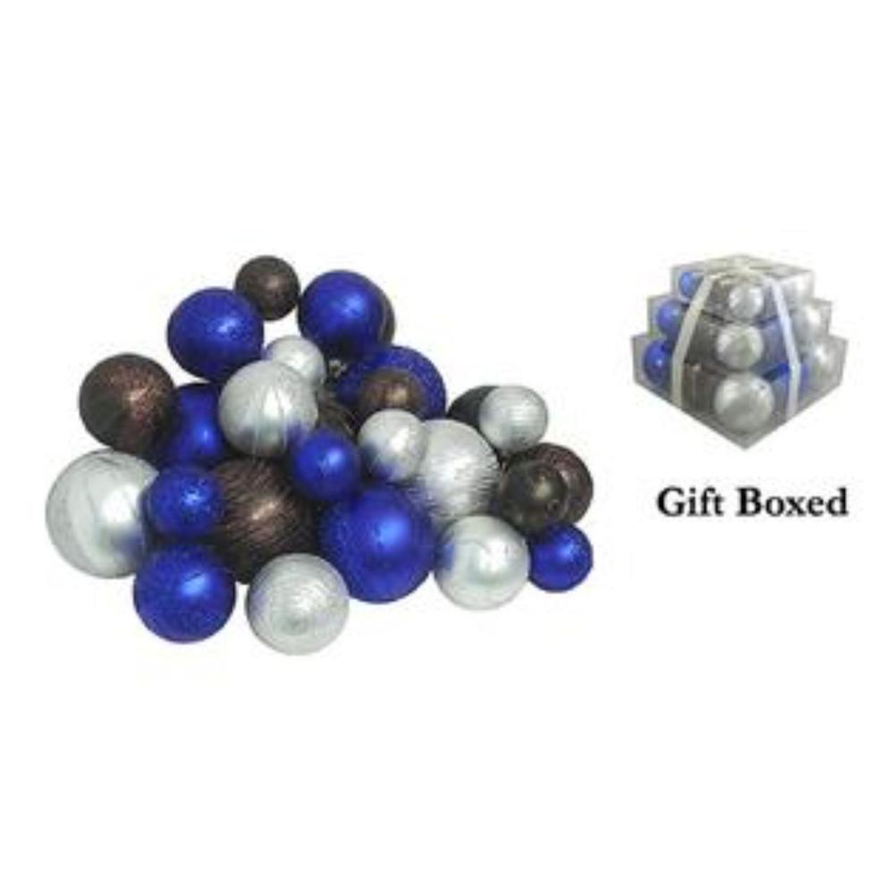 27ct Blue and Brown Shatterproof Matte Christmas Ball Ornaments 4" (100mm). Picture 3