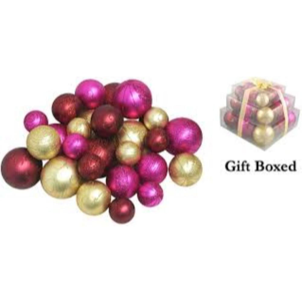 27ct Pink and Burgundy Red Shatterproof Matte Christmas Ball Ornaments 4" (100mm). Picture 3