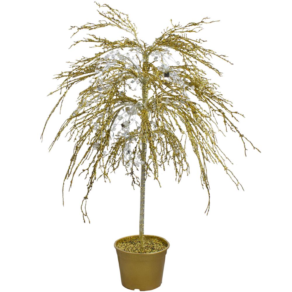 3.75" Gold Crystallized Glitter Potted Artificial Christmas Tree - Unlit. Picture 1