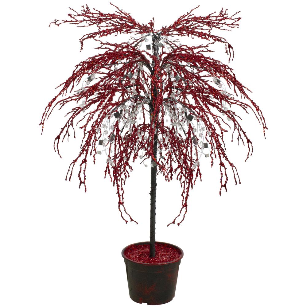 3.8' Red Crystallized Glitter Potted Artificial Christmas Tree - Unlit. Picture 1