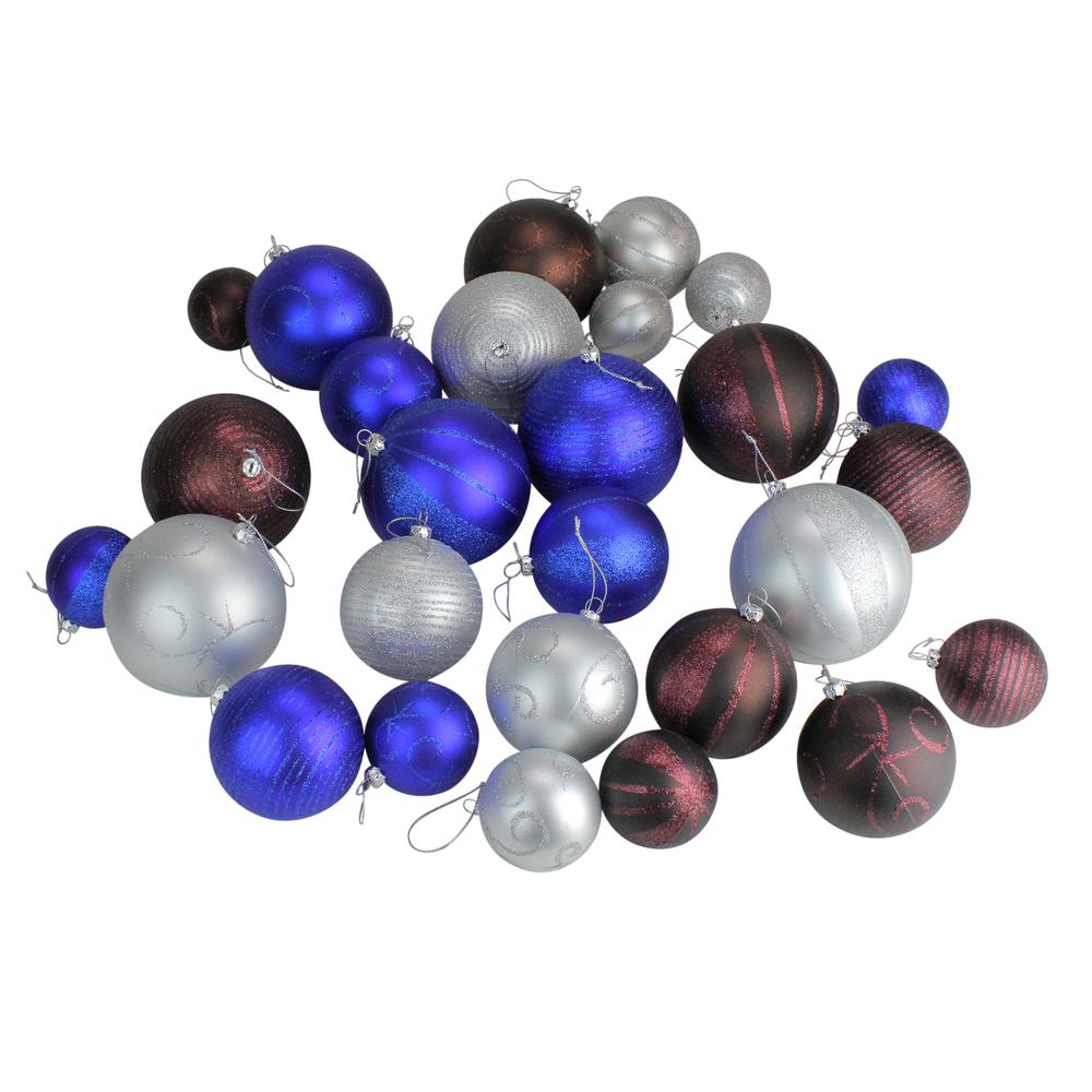 27ct Blue and Brown Shatterproof Matte Christmas Ball Ornaments 4" (100mm). Picture 1