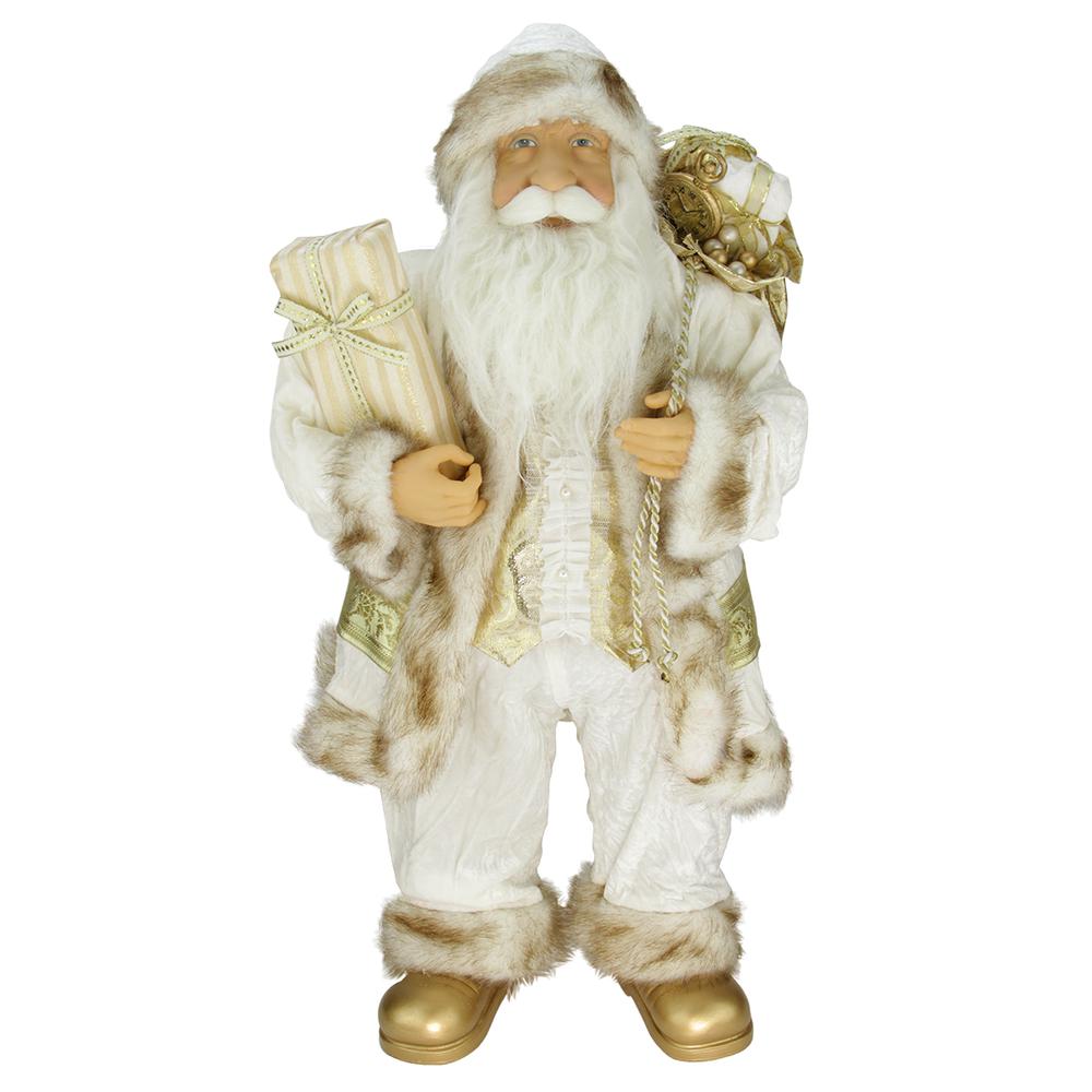 24" White and Ivory Santa Claus with Gift Bag Christmas Figure. Picture 1