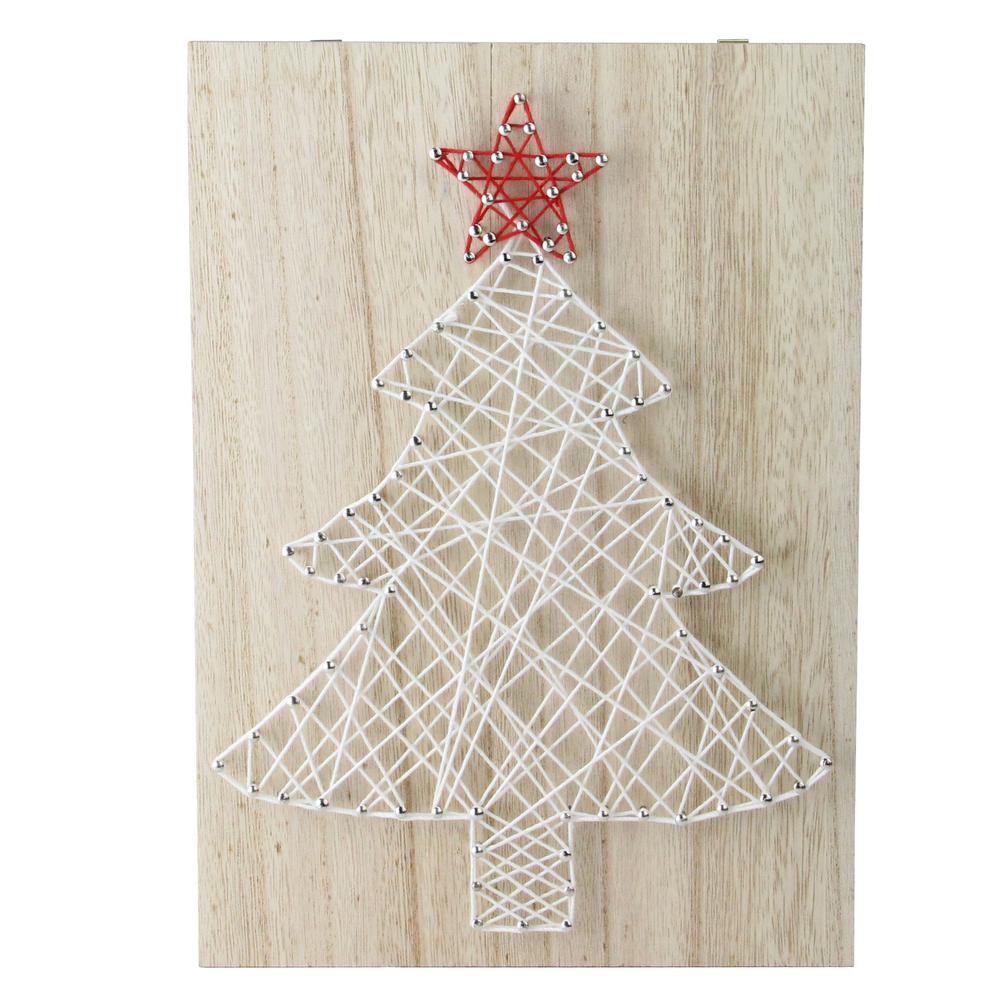 11" White and Red String Christmas Tree Wall Decor. Picture 1