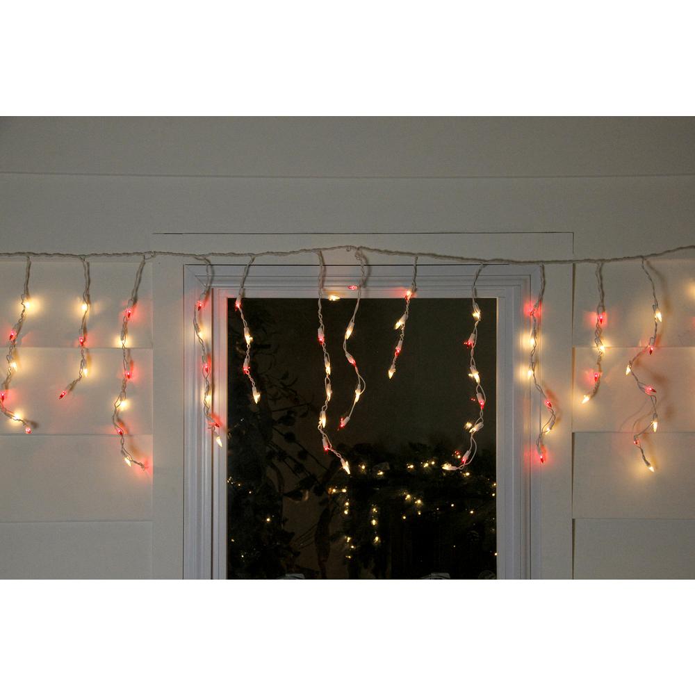 100 Red and Clear Mini Icicle Christmas Lights - 5.75 ft White Wire. Picture 3