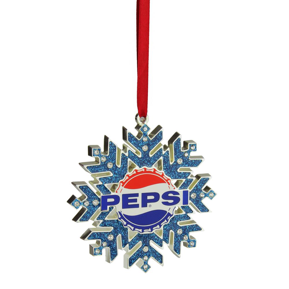 3.5" Silver and Blue Pepsi Logo Snowflake Christmas Ornament. Picture 1
