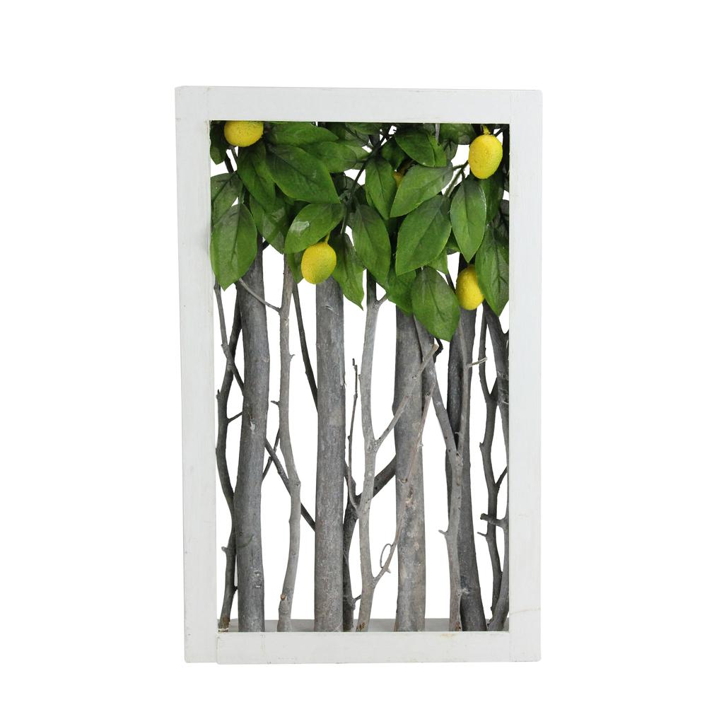 14.5" White Birch Branch Lemon Tree Rustic Wooden Frame Decoration. Picture 1