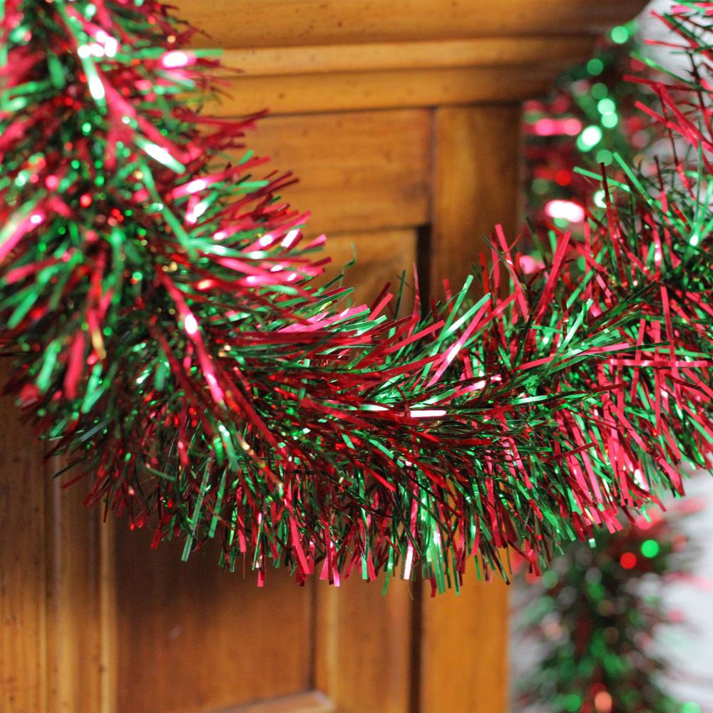 50' Shiny Green and Red Christmas Tinsel Garland - Unlit. Picture 4