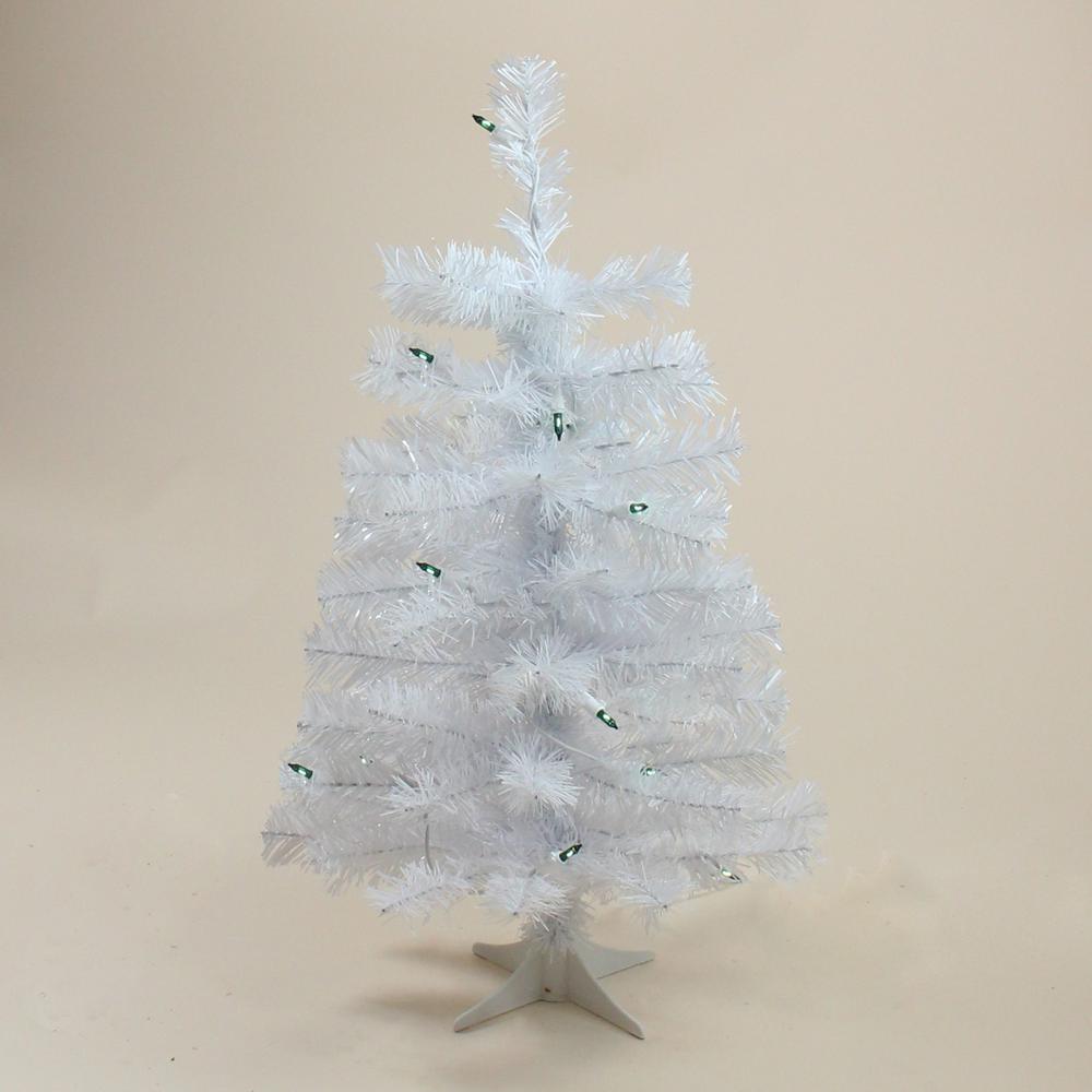 2' Pre-Lit Slim White Artificial Christmas Tree - Green Lights. Picture 1