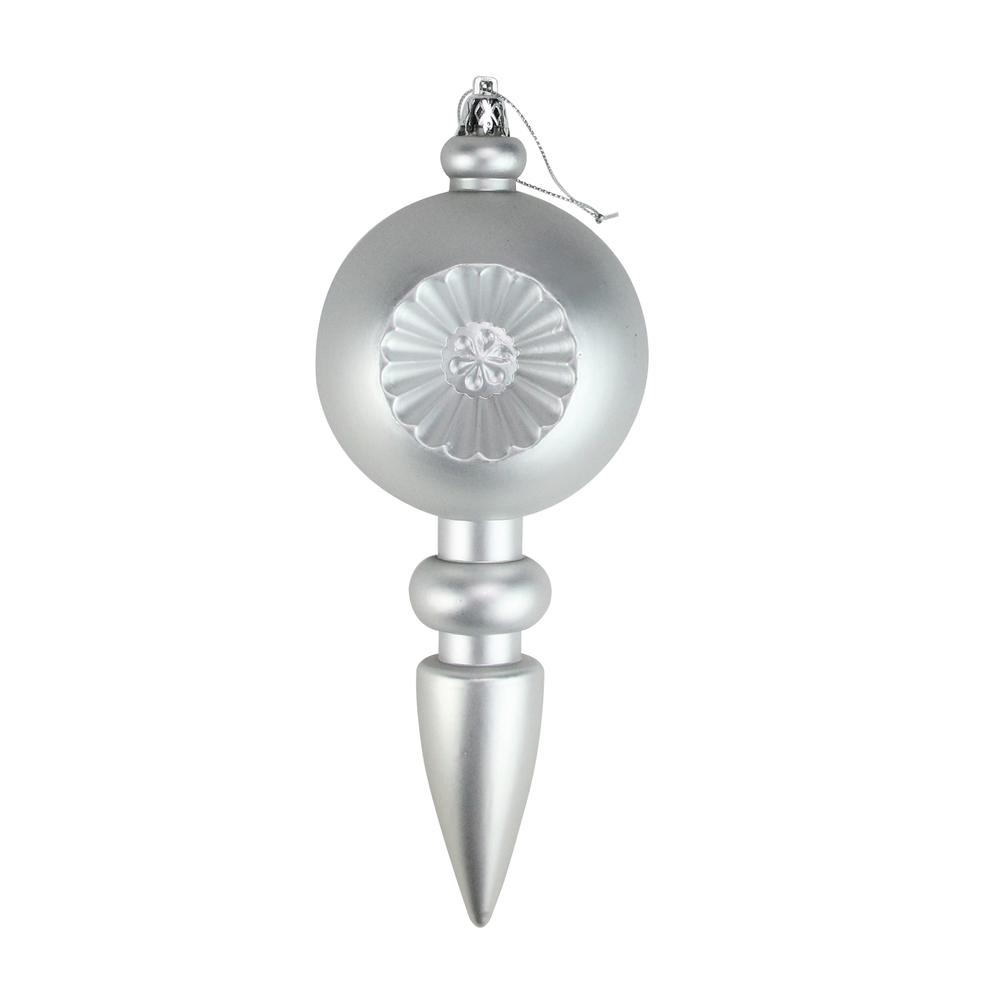 4ct Matte Silver Retro Reflector Shatterproof Christmas Finial Ornaments 7.5". Picture 1